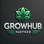 DALL·E 2024-11-25 14.29.50 - A sleek, modern, and professional logo for 'GrowHub Partner' in a computer graphics style. The text 'GrowHub' is bold and vibrant green (#32CD32), whi